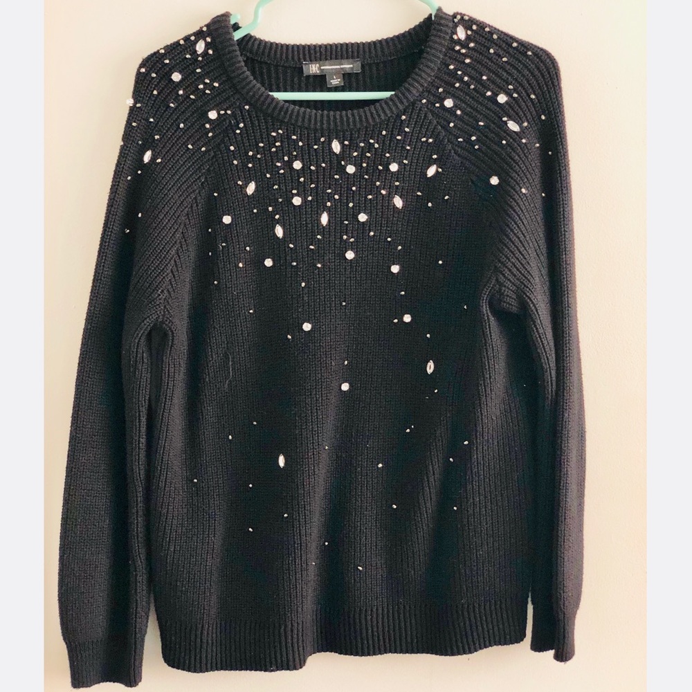 INC • Long Sleeve Sweater with Jewels • Black • L